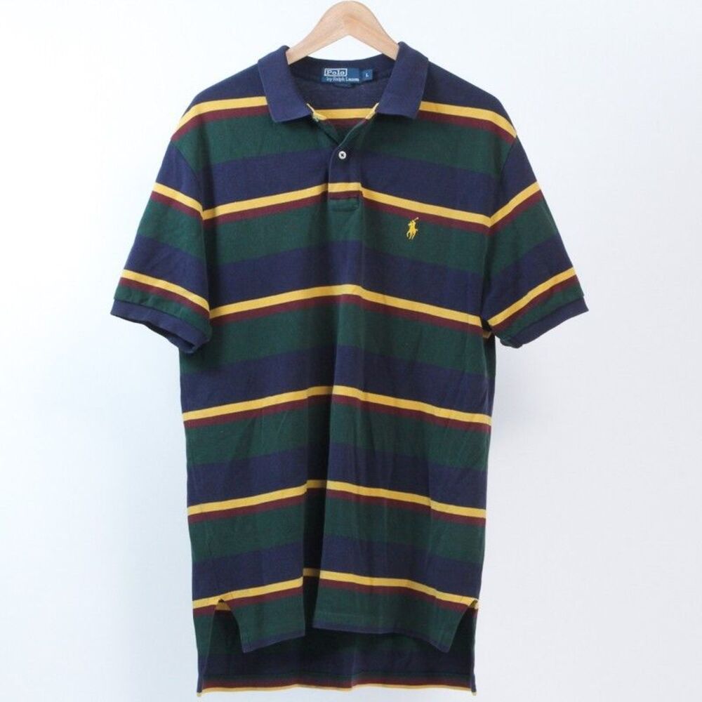 Polo Ralph Lauren Vintage Striped Mens Polo Shirt Large Green Multi Blockstripe